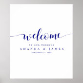 Poster Simple Modern Navy Blue Script Mariage Bienvenue (Devant)