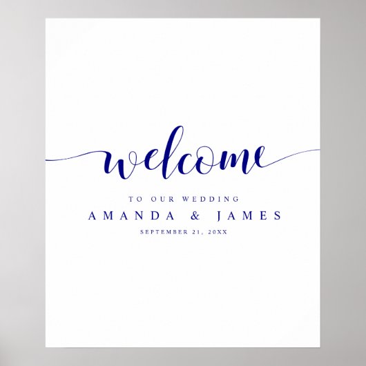 Poster Simple Modern Navy Blue Script Mariage Bienvenue (Devant)