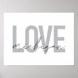 Poster Simple, modern, urban, cool design Love Michigan