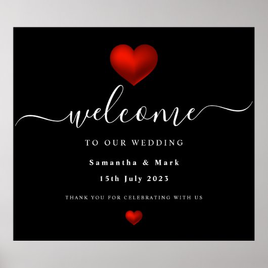 Poster Simple moderne Red Heart Mariage noir (Devant)