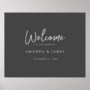 Poster Simple moderne Scriphe Gris & Blanc Mariage Bienve