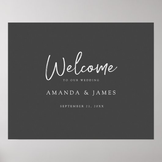 Poster Simple moderne Scriphe Gris & Blanc Mariage Bienve (Devant)
