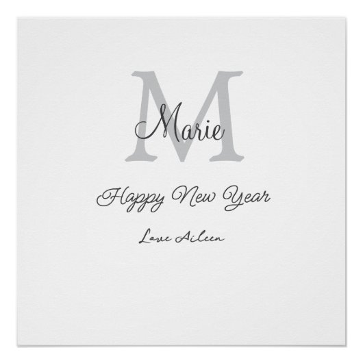 Poster simple monogramme bonne année gris nom (Devant)
