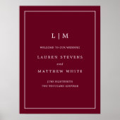 Poster Simple Monogramme Bourgogne Élégant Mariage d'accu (Devant)