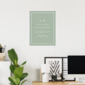 Poster Simple Monogramme Sage Green Élégant Mariage de bi (Bureau à domicile)