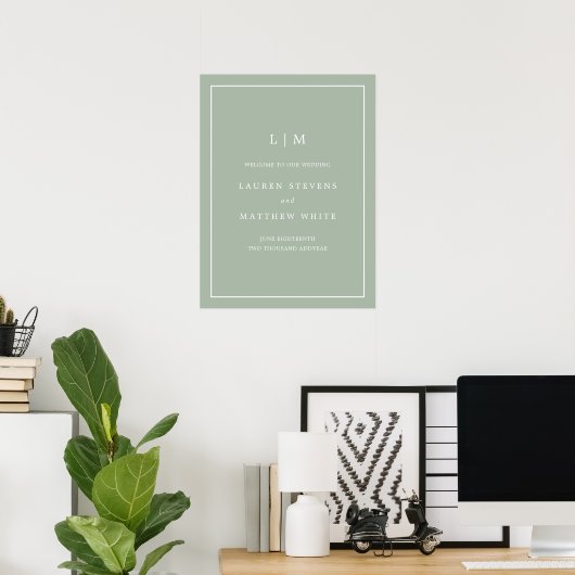 Poster Simple Monogramme Sage Green Élégant Mariage de bi (Bureau à domicile)