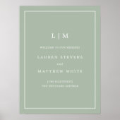 Poster Simple Monogramme Sage Green Élégant Mariage de bi (Devant)