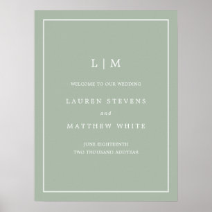 Poster Simple Monogramme Sage Green Élégant Mariage de bi