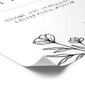 Poster Simple Noir & Blanc Floral Wedding Favor Sign (Coin)