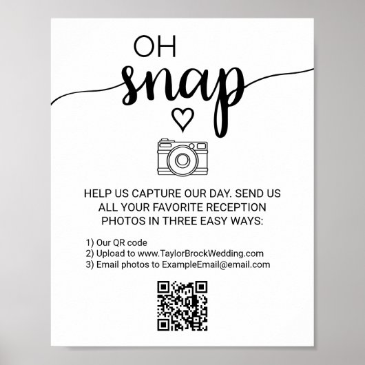 Poster Simple Noir Calligraphie Oh Snap QR Code Signal (Devant)
