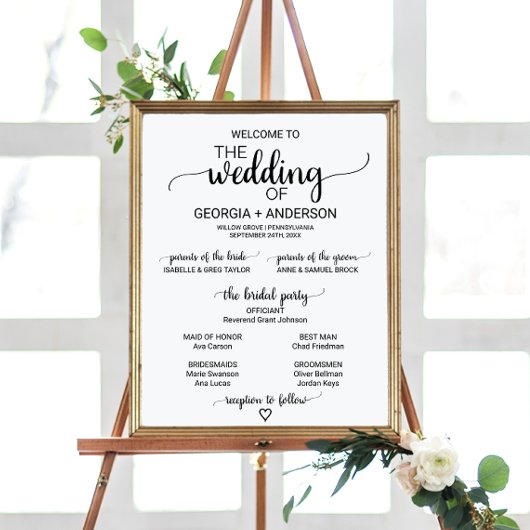Poster Simple Noir Calligraphy Wedding Programme