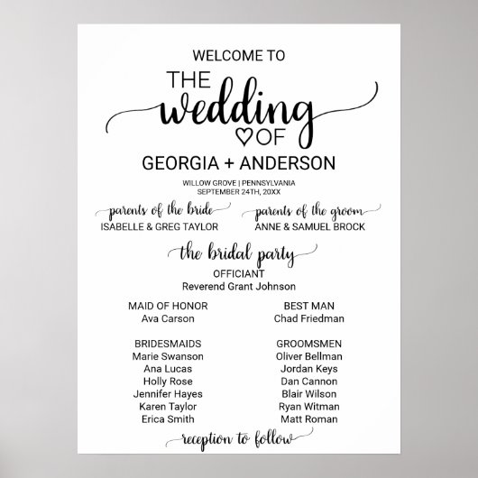Poster Simple Noir Calligraphy Wedding Programme (Devant)