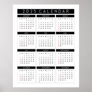 Poster Simple noir et blanc Calendrier 2025