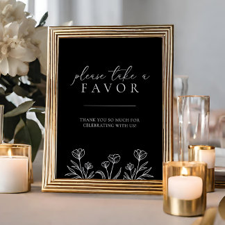 Poster Simple Noir Moderne Mariage Floral Faveur Signal