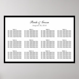 Poster Simple Plain Black Border Wedding Seating Chart