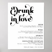 Poster Simple Retro Drunk in Love Mariage Bar Menu (Devant)
