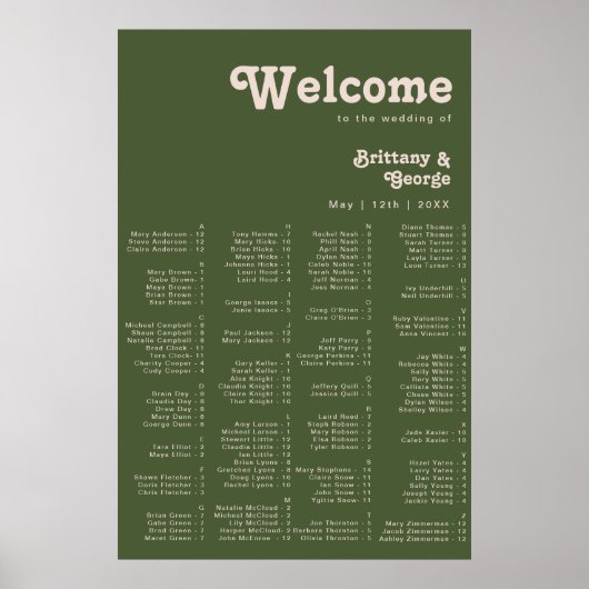 Poster Simple Rétro Vibe Olive Green Siège Alphabétique (Devant)