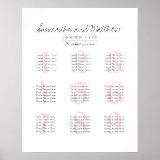 Poster Simple romantique - Mariage Blush - moins de table (Devant)