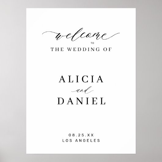 Poster Simple script élégant blanc mariage signe d'accuei (Devant)