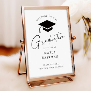 Poster Simple Script noir & blanc Graduation Welcome