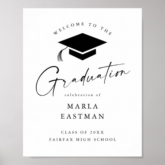 Poster Simple Script noir & blanc Graduation Welcome (Devant)