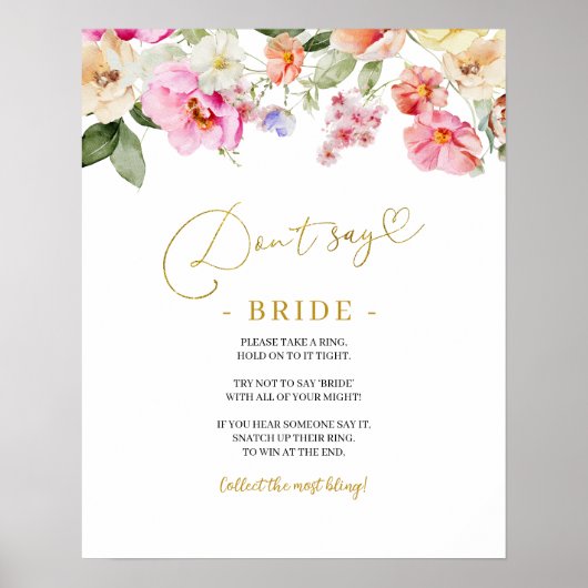 Poster Simple Spring Floral Don’t Say Bride Game Sign (Devant)