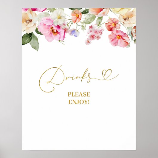 Poster Simple Spring Floral Drinks Party Sign (Devant)