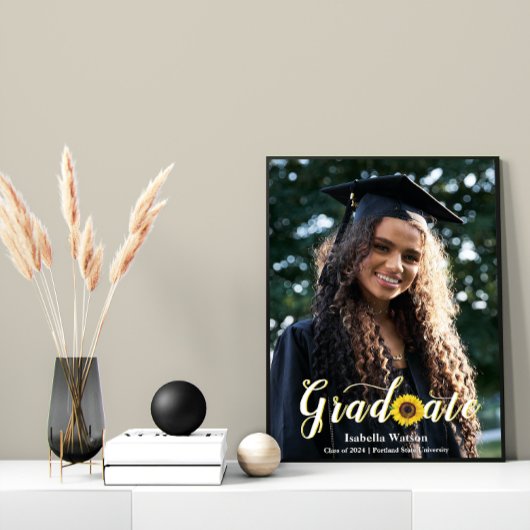 Poster Simple Sunflower Script Graduation Photo