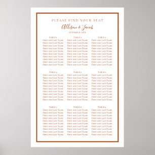 Poster Simple Terra Cotta and White Wedding Seating Chart
