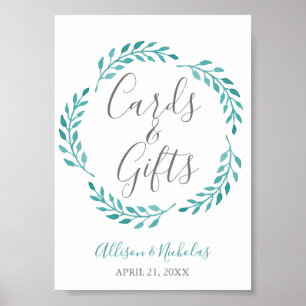 Poster Simple Turquoise Aquarelle Cartes Botaniques Table