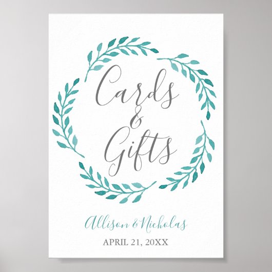 Poster Simple Turquoise Aquarelle Cartes Botaniques Table (Devant)