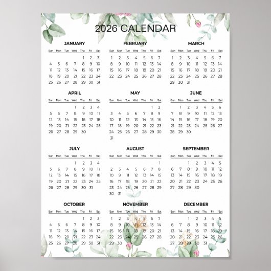 Poster Simple Yet Elegant Floral 2026 Calendar | (Devant)
