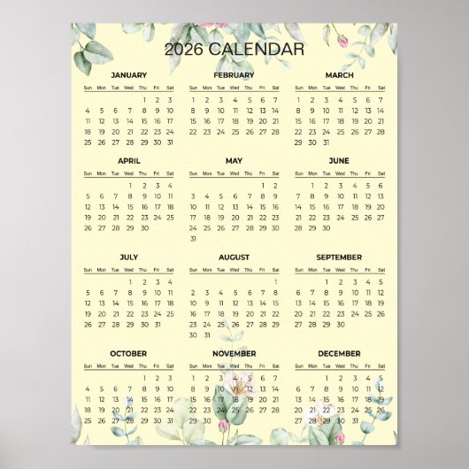 Poster Simple Yet Elegant Floral 2026 Calendar  |  (Devant)