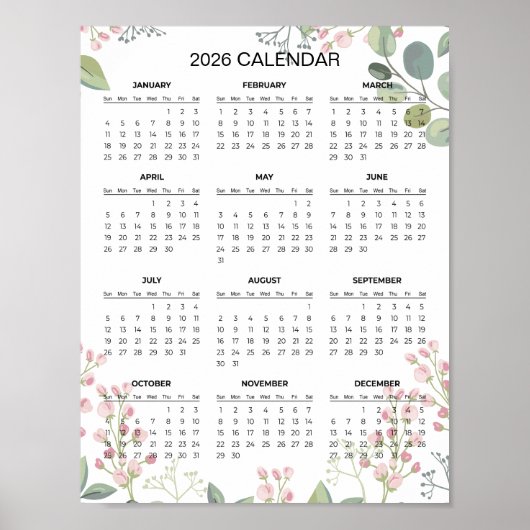 Poster Simple Yet Elegant Floral 2026 Calendar | (Devant)