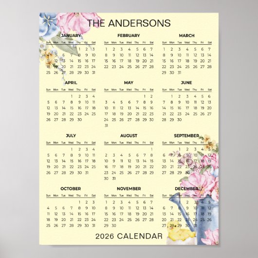 Poster Simple Yet Elegant Floral 2026 Calendar  |  (Devant)