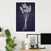 Poster Simplicité dans le dessin de fleurs en ligne blanc (Bureau à domicile)