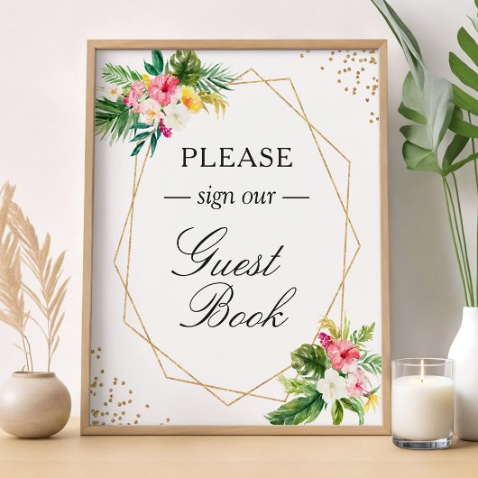 Poster Sing Our Guestbook Tropical Floral Geometric Sign