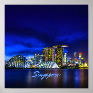 Poster Singapore City Skyline La Nuit