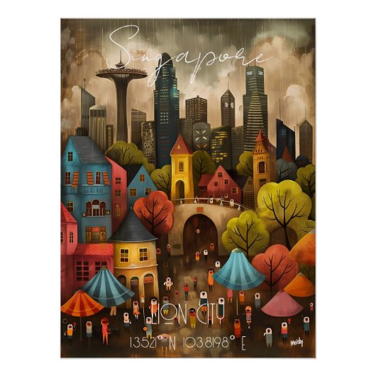 Poster Singapore: Lion City - Whimsical Art (Devant)