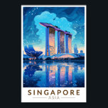 Poster Singapore Marina Bay Night Travel Art Vintage<br><div class="desc">Modèle de voyage vectoriel rétro de Singapour. Marina Bay est un quartier haut de gamme de gratte-ciel,  d'hôtels chics et de centres commerciaux de luxe. Elle est connue pour la grande roue Singapore Flyer Ferris et les conservatoires de fleurs et les superarbres colorés des jardins de la baie.</div>