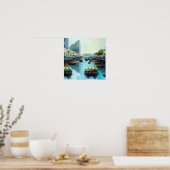 Poster Singapore River Avec Bum Boats - Art en toile (Cuisine)