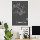 Poster Singapour (blanc sur noir) (Bureau à domicile)