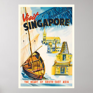 Poster Singapour le cœur de l'Asie du Sud-Est Vintage