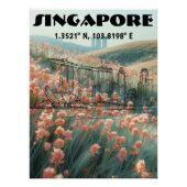 Poster Singapur: Arte de Línea con coordenadas. (Devant)