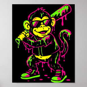 Poster Singe Animaux Drôles Baseball Drip Enfants Jeunes 