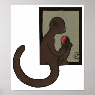 Poster Singe - Antiquaire, Illustration d'un livre coloré