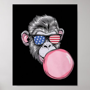 Poster Singe avec lunettes de soleil drapeau américain Ca