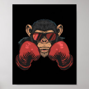 Poster Singe Boxer Avec Gants Boxer Kickboxing Funny B
