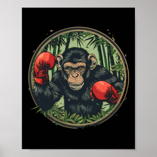 Poster Singe boxeur avec gants de boxe Kickboxing Drôle B