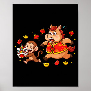 Poster Singe Cheval Chinois Drôle Enfants Hommes Femmes H